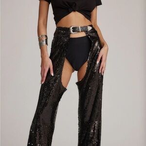 12th tribe Black Sequin Chaps with Belt